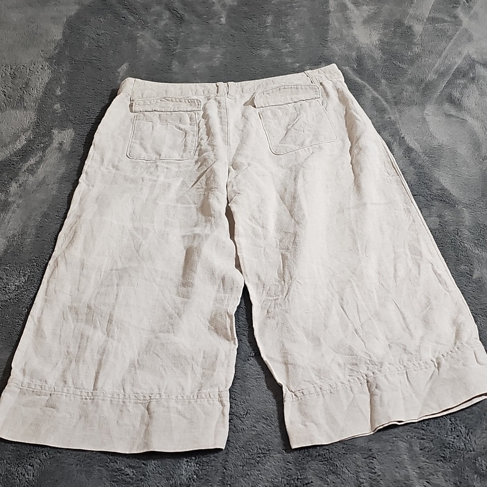 100% Linen Tan Cream Oatmeal Beige Wide Leg Crop Pants Size M - Picture 9 of 9
